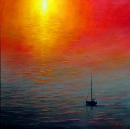 Aranyló Balaton olaj-vászon 40x40cm 2021