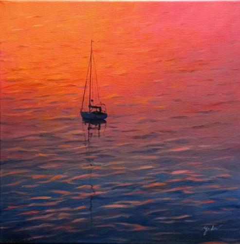 Narancsos Balaton olaj-vászon 40x40cm 2021
